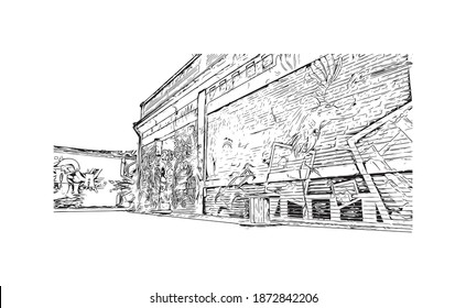 Building view with landmark of Bordeaux is the 
city of France. Hand drawn sketch illustration in vector.