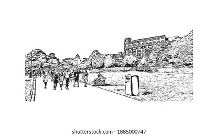 Building view with landmark of Bournemouth is the city in England. Hand drawn sketch illustration in vector.