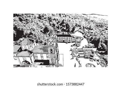 Building view with landmark of Braga is a city in the far north of Portugal, northeast of Porto. Hand drawn sketch illustration in vector.