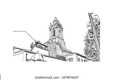 Building view with landmark of Braga is the city of Portugal. Hand drawn sketch illustration in vector.