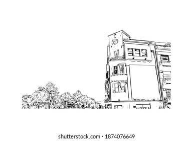 Building view with landmark of Braga is the city of Portugal. Hand drawn sketch illustration in vector.