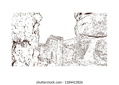 Building view with landmark of Bratislava, the capital of Slovakia. Hand drawn sketch illustration in vector.