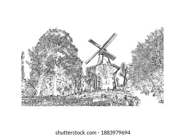Building view with landmark of Bremen is the
city in Germany. Hand drawn sketch illustration in vector.