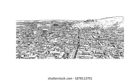 Building view with landmark of Brescia is the 
city in Italy. Hand drawn sketch illustration in vector.