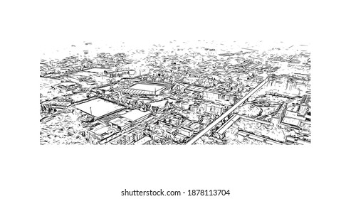 Building view with landmark of Brescia is the 
city in Italy. Hand drawn sketch illustration in vector.