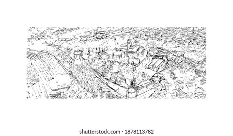 Building view with landmark of Brescia is the 
city in Italy. Hand drawn sketch illustration in vector.