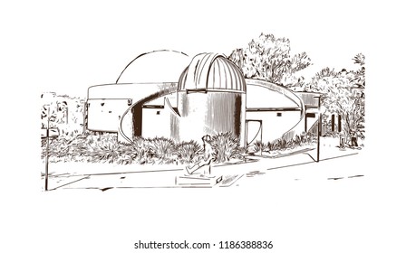 Building view with landmark of Brisbane City in Australia. Hand drawn sketch illustration in vector.