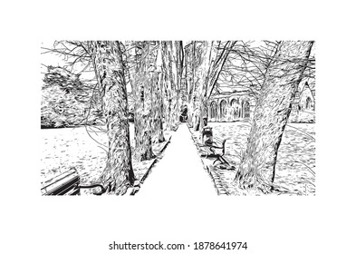 Building view with landmark of Bristol is the
city in England. Hand drawn sketch illustration in vector.