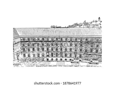 Building view with landmark of Bristol is the
city in England. Hand drawn sketch illustration in vector.