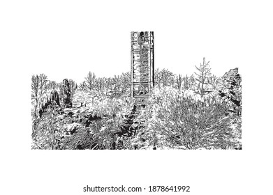 Building view with landmark of Bristol is the
city in England. Hand drawn sketch illustration in vector.