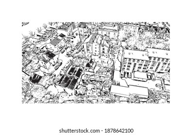 Building view with landmark of Bristol is the
city in England. Hand drawn sketch illustration in vector.