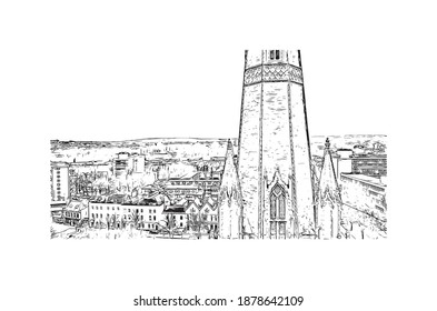 Building view with landmark of Bristol is the
city in England. Hand drawn sketch illustration in vector.