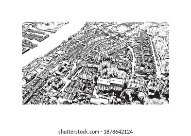 Building view with landmark of Bristol is the
city in England. Hand drawn sketch illustration in vector.