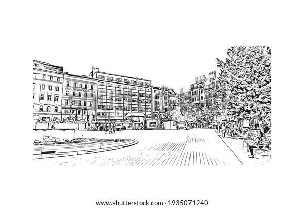 Building view with\
landmark of Brno is a city in the Czech Republic. Hand drawn sketch\
illustration in\
vector.