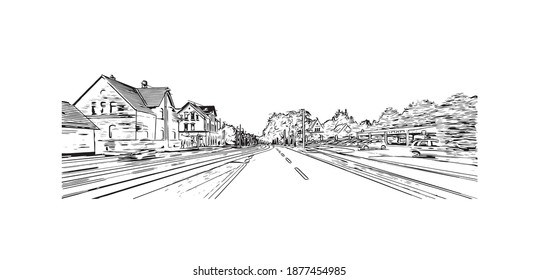 Building view with landmark of Brunswick is the
city in Germany. Hand drawn sketch illustration in vector.