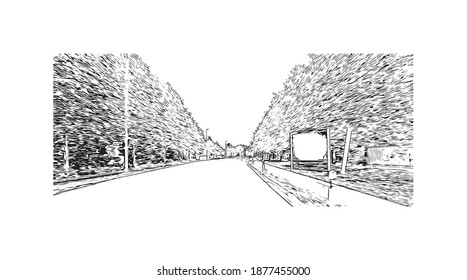 Building view with landmark of Brunswick is the
city in Germany. Hand drawn sketch illustration in vector.