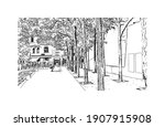 Building view with landmark of Buenos Aires is the
capital of Argentina. Hand drawn sketch illustration in vector.