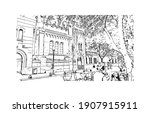 Building view with landmark of Buenos Aires is the
capital of Argentina. Hand drawn sketch illustration in vector.
