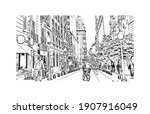 Building view with landmark of Buenos Aires is the
capital of Argentina. Hand drawn sketch illustration in vector.