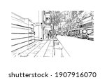 Building view with landmark of Buenos Aires is the
capital of Argentina. Hand drawn sketch illustration in vector.