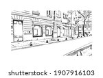 Building view with landmark of Buenos Aires is the
capital of Argentina. Hand drawn sketch illustration in vector.