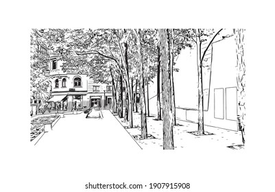 Building view with landmark of Buenos Aires is the
capital of Argentina. Hand drawn sketch illustration in vector.