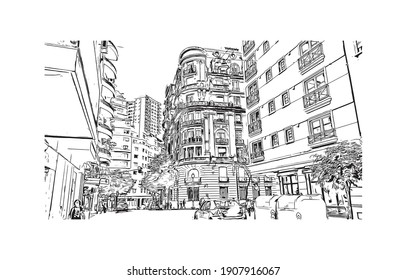 Building view with landmark of Buenos Aires is the
capital of Argentina. Hand drawn sketch illustration in vector.