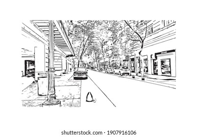 Building view with landmark of Buenos Aires is the
capital of Argentina. Hand drawn sketch illustration in vector.