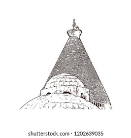 Building view with landmark of Bukhara is an ancient city in the central Asian country of Uzbekistan. Hand drawn sketch illustration in vector.