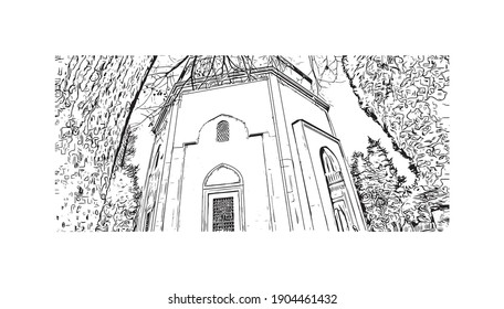 Building view with landmark of Bursa is the
city in Turkey. Hand drawn sketch illustration in vector.