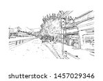 Building view with landmark of Bursa is a large city in northwest Turkey. Hand drawn sketch illustration in vector.