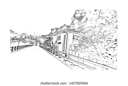 Building view with landmark of Bursa is a large city in northwest Turkey. Hand drawn sketch illustration in vector.