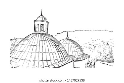 Building view with landmark of Bursa is a large city in northwest Turkey. Hand drawn sketch illustration in vector.