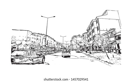 Building view with landmark of Bursa is a large city in northwest Turkey. Hand drawn sketch illustration in vector.