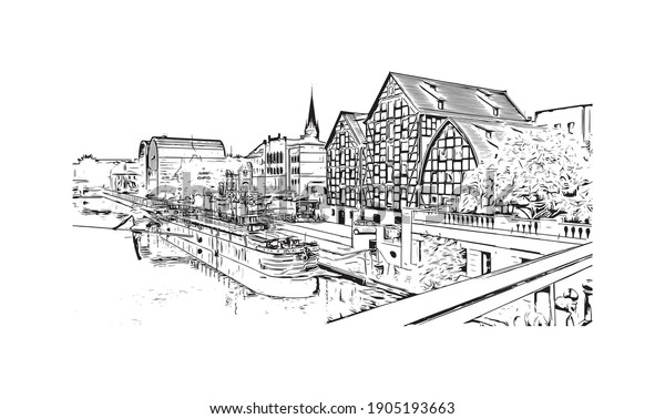 Building view with\
landmark of Bydgoszcz is a city in northern Poland. Hand drawn\
sketch illustration in\
vector.