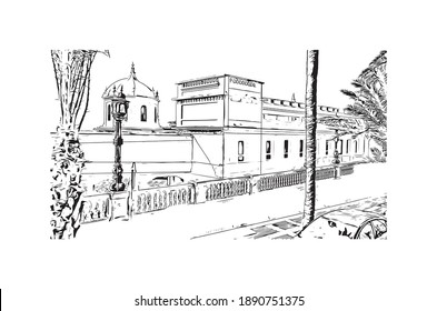 Building view with landmark of Cadiz is the
city in Spain. Hand drawn sketch illustration in vector.