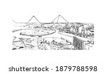 Building view with landmark of Cairo is the
capital in Egypt. Hand drawn sketch illustration in vector.