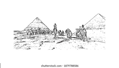Building view with landmark of Cairo is the
capital in Egypt. Hand drawn sketch illustration in vector.