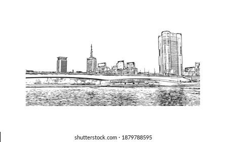 Building view with landmark of Cairo is the
capital in Egypt. Hand drawn sketch illustration in vector.