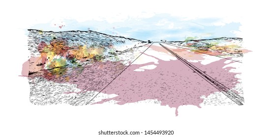 Building view with landmark of Cairo to Khartoum. Watercolor splash with Hand drawn sketch illustration in vector.