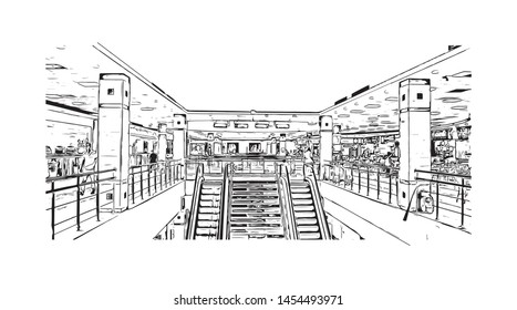 Building view with landmark of Cairo to Khartoum. Hand drawn sketch illustration in vector.