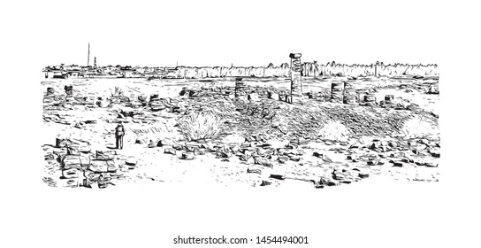 Building view with landmark of Cairo to Khartoum. Hand drawn sketch illustration in vector.