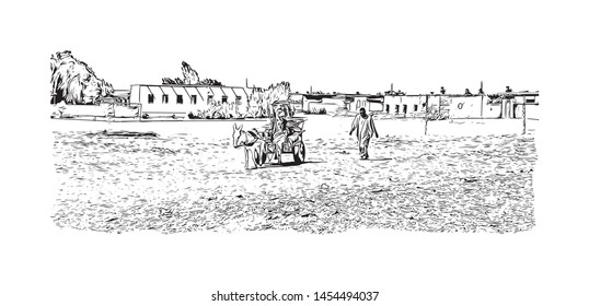 Building view with landmark of Cairo to Khartoum. Hand drawn sketch illustration in vector.