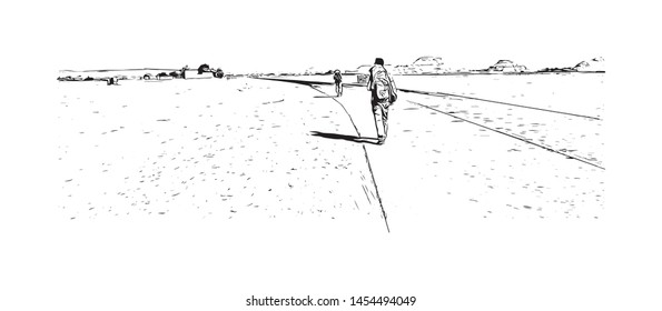 Building view with landmark of Cairo to Khartoum. Hand drawn sketch illustration in vector.