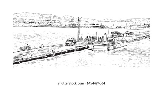 Building view with landmark of Cairo to Khartoum. Hand drawn sketch illustration in vector.