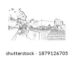 Building view with landmark of Cali is the
city in Colombia. Hand drawn sketch illustration in vector.