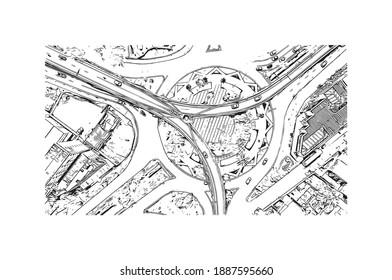 Building view with landmark of Campina Grande is the 
city in Brazil. Hand drawn sketch illustration in vector.