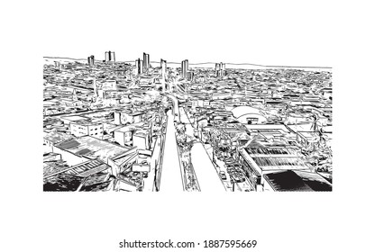 Building view with landmark of Campina Grande is the 
city in Brazil. Hand drawn sketch illustration in vector.