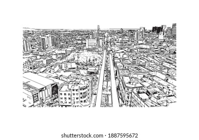 Building view with landmark of Campina Grande is the 
city in Brazil. Hand drawn sketch illustration in vector.