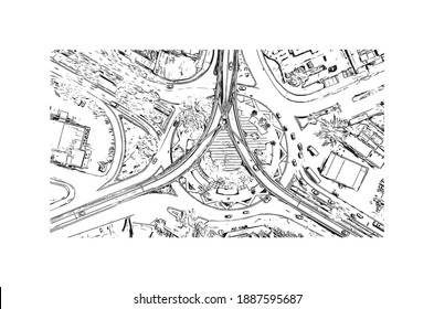 Building view with landmark of Campina Grande is the 
city in Brazil. Hand drawn sketch illustration in vector.